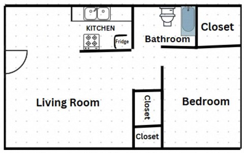 a floor plan of a living room with a kitchen and a bathroom